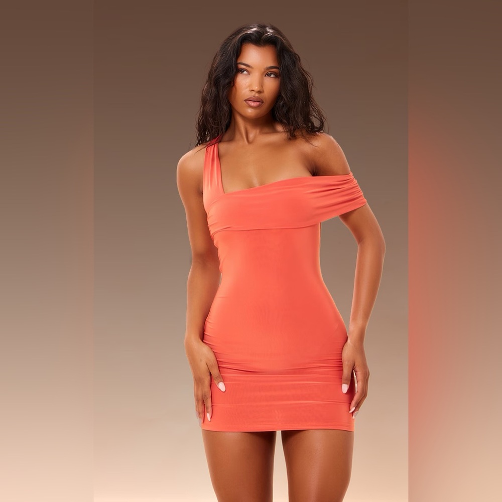 Elegant One-Shoulder Orange Dress NWT